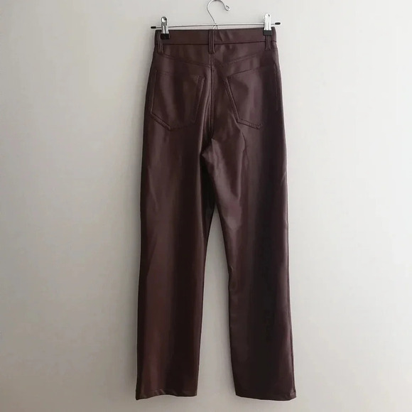 Abercrombie 90s Straight Ultra High Rise Faux Leather Pants Oxblood Red 25 0 - Picture 5 of 14